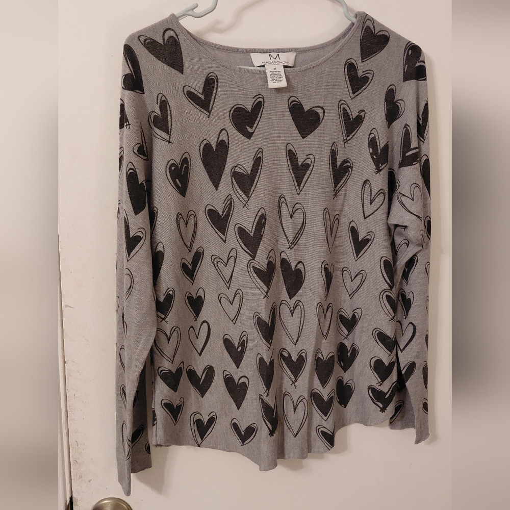 Magaschoni Black Heart Patterned Long Sleeve Top